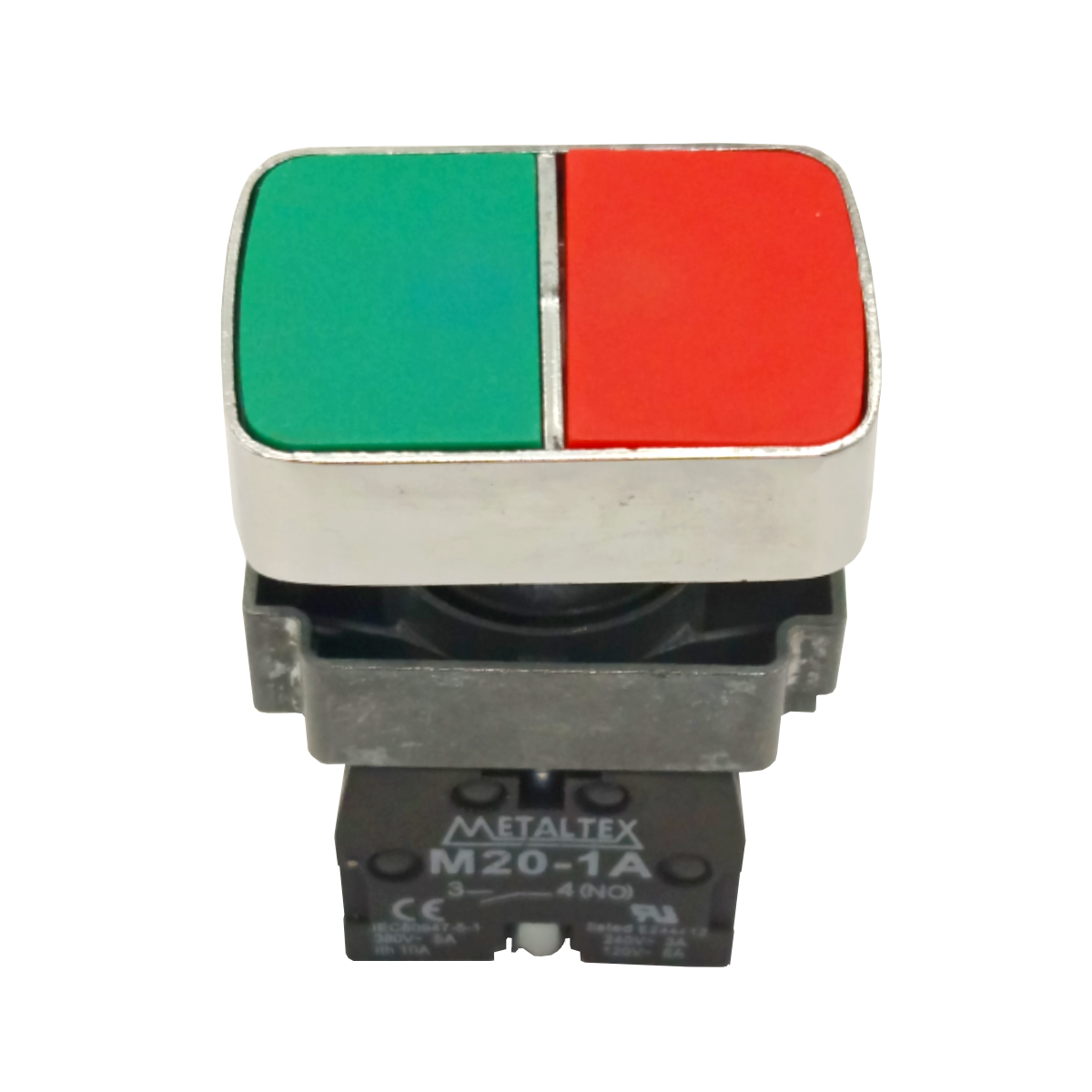 Botão Duplo Metálico Verde E Vermelho 22mm 1NA 1NF - Imagem 4