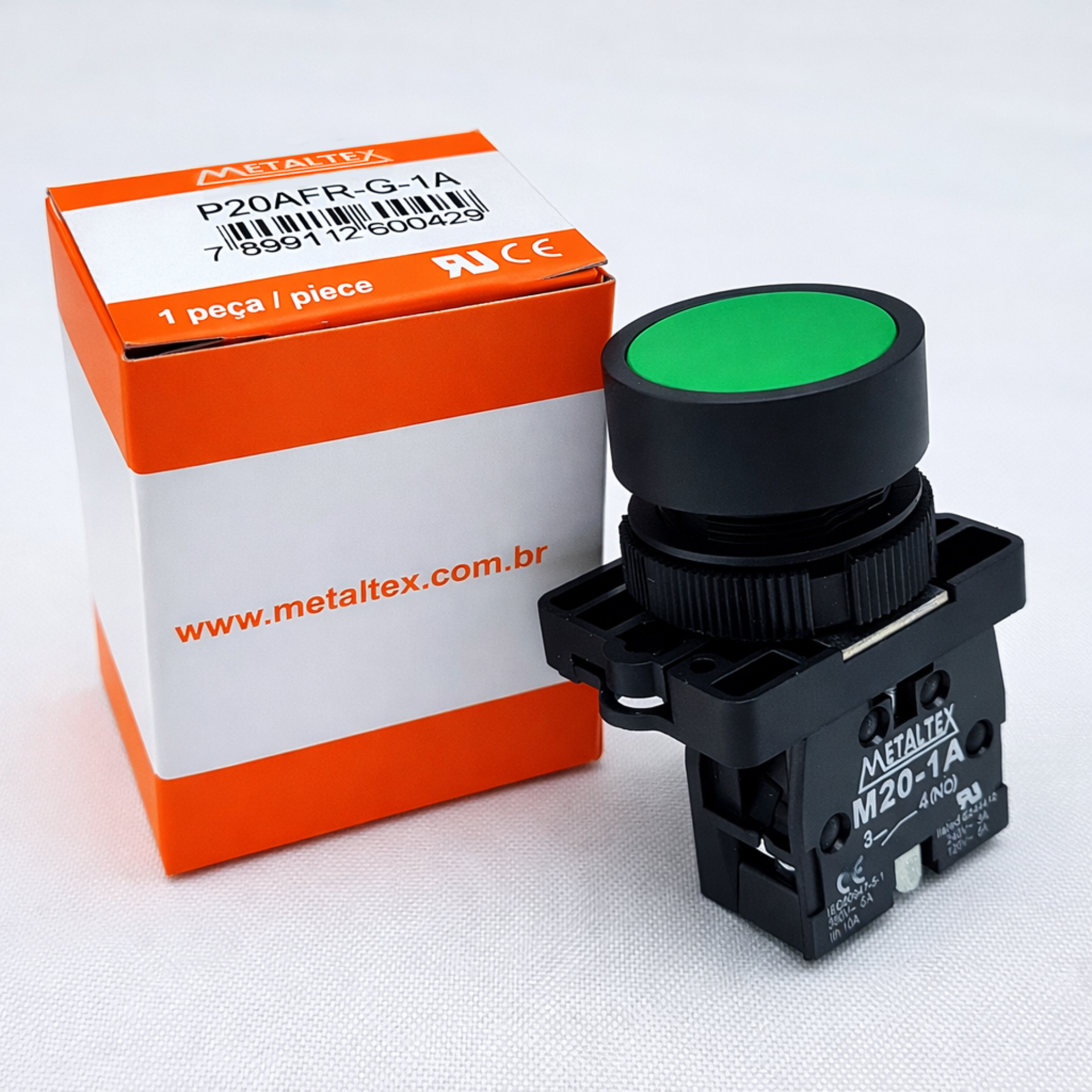 Botão Pulsador Faceado Verde 1NA 22mm P20AFR-G-1A - Imagem 6