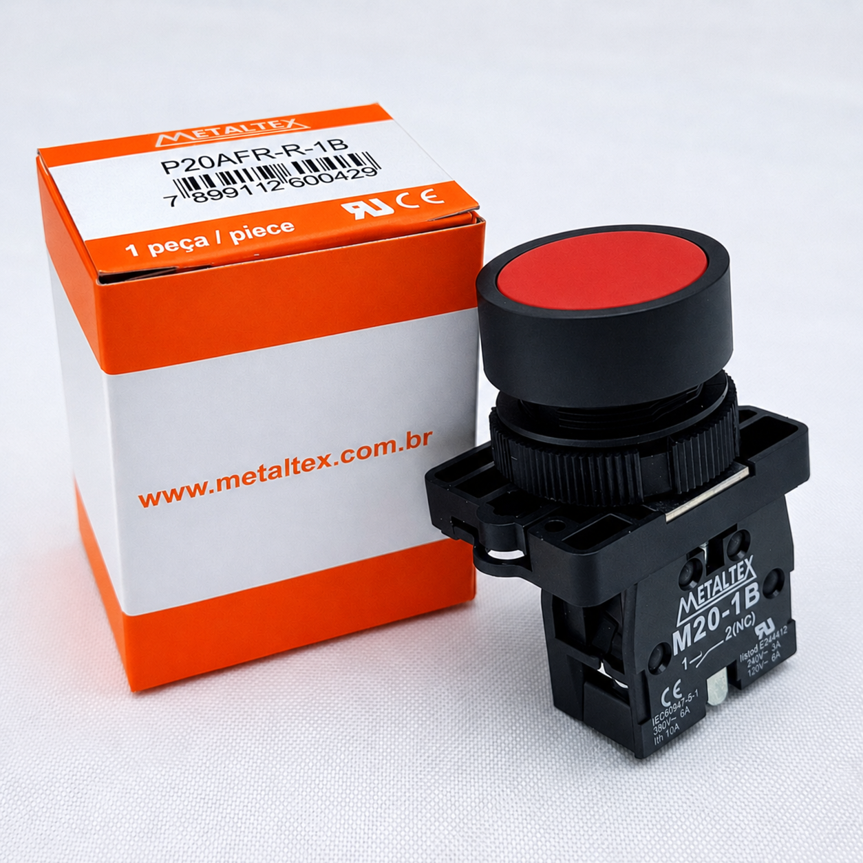 Botão Pulsador Faceado Vermelho 1NF 22mm P20AFR-R-1B - Imagem 7