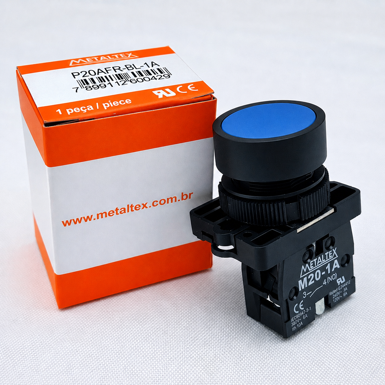 Botão Pulsador Faceado Azul 1NA 22mm P20AFR-BL-1A - Imagem 6